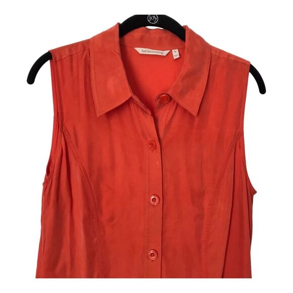 Soft Surroundings Dress Size M Coral Sleeveless Button Front Long Midi Collard - Picture 2 of 12